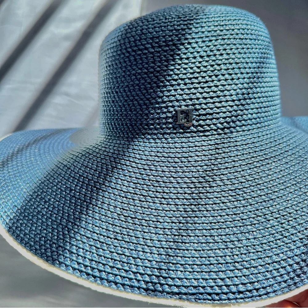 Eric Javits NWOT Best Selling Iconic Hampton Sun Hat in Indigo/White UPF 50+ - Picture 8 of 10